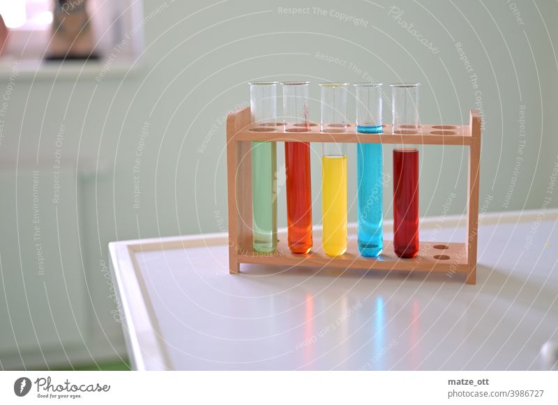 Test tubes with coloured liquids School Education Chemistry Lessons Experimental variegated Dye Colour Laboratory Academic studies Science & Research Study