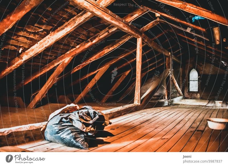 In need of renovation | The attic of an old manor house Attic wooden floor Old Farmhouse Estate Redevelop refurbishment in need of rehabilitation Attic story