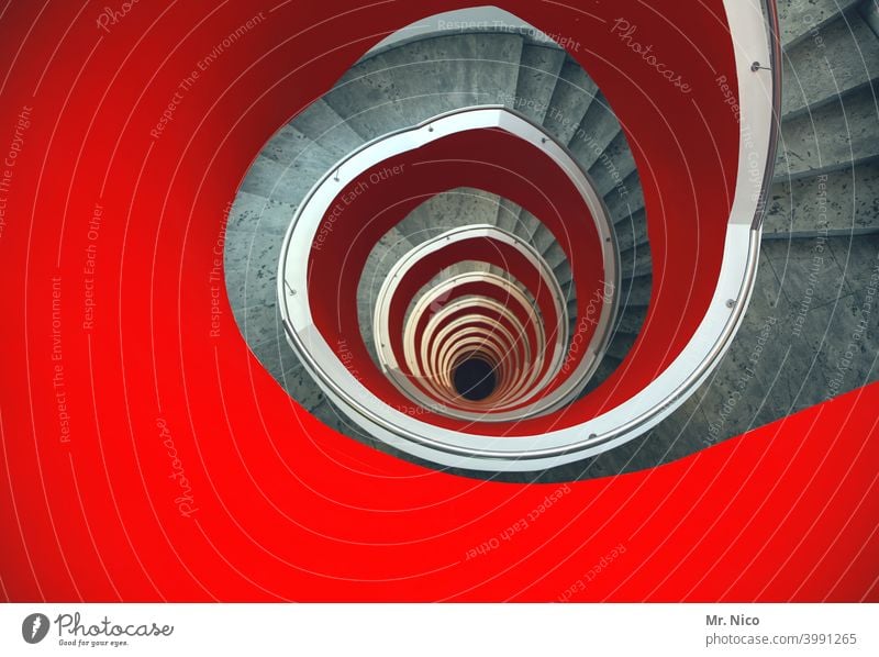 12th floor Stairs Architecture Round Spiral Hollow Perspective Staircase (Hallway) Apartment Building Red stagger Gyroscope Structures and shapes Spirited