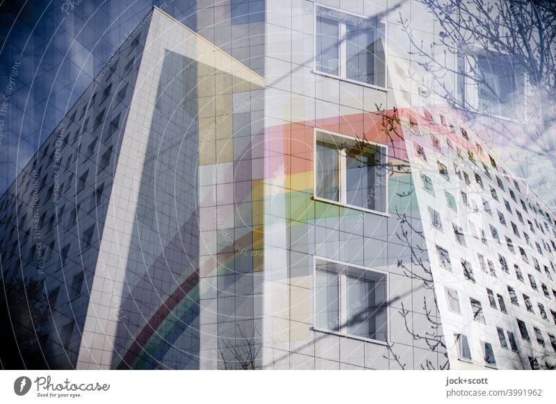 Separate double with a refurbished prefabricated building Facade Decoration Rainbow Cladding Structures and shapes Lichtenberg Berlin Prefab construction