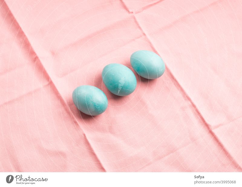 Blue Easter Hen Eggs On Pastel Pink Background A Royalty Free Stock Photo From Photocase