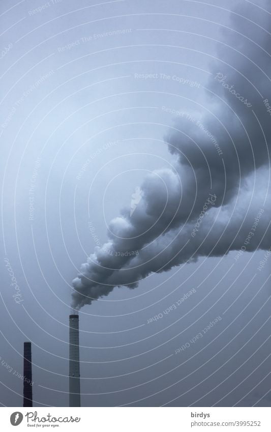 Smoking industrial chimney.  Industrial chimney with smoke plume plume of smoke Air pollution Climate change CO2 emission Exhaust gas Industry Smoke