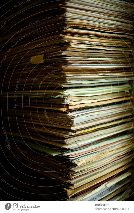 piles of paper files FILE STACK Waste paper Analog archive rest Letter (Mail) correspondence Office bureaucracy office sleep Digital File Data document