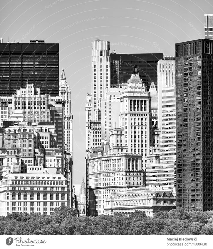 Black and white picture of Manhattan diverse architecture, New York City, US. city black and white new york building old modern NYC apartment office summer day