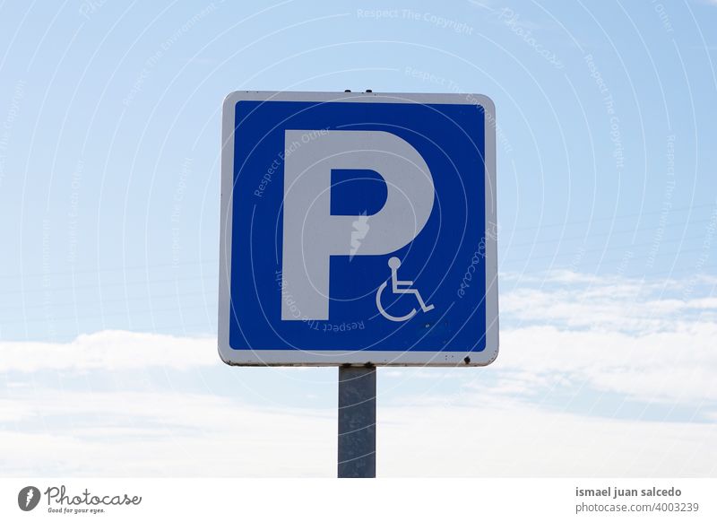 wheelchair traffic signal on the street in Bilbao city, Spain symbol disabled disabled sign parking accessibility care Access road road sing asphalt handicapped