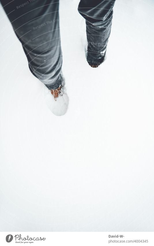 Man standing in high snow Snow Tall Footwear Winter White stroll onset of winter Snow layer Cold Hiking Winter mood