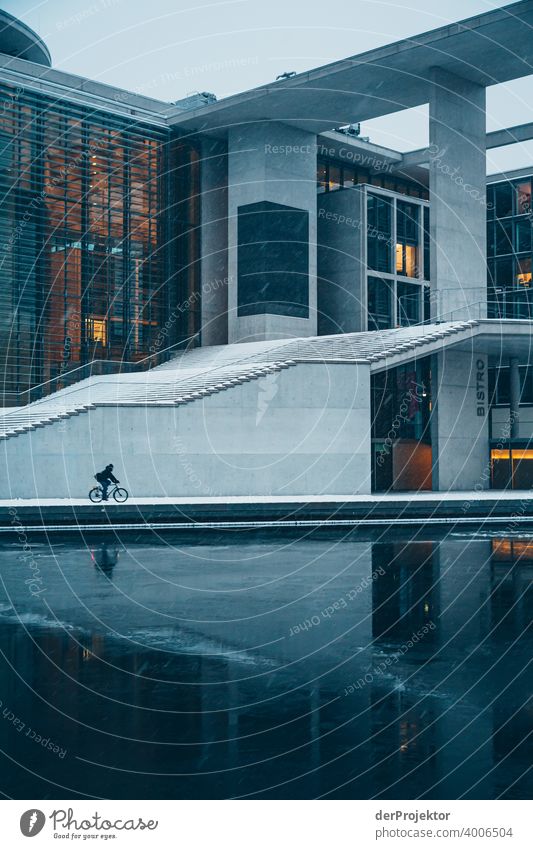 Marie-Elisabeth-Lüders-Haus with cyclist with ice floes V Reichstag tranquillity lockdown Culture Art Downtown Berlin Congress building Manmade structures