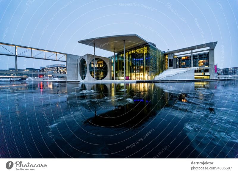 Marie-Elisabeth-Lüders-Haus with ice floes at the blue hour Reichstag tranquillity lockdown Culture Art Downtown Berlin Congress building Manmade structures