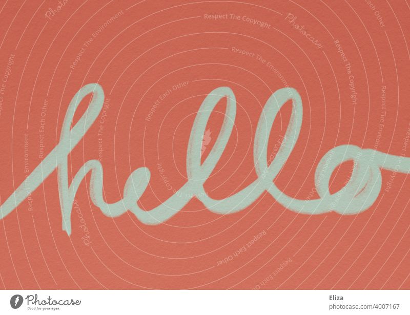 Handwritten word hello in blue on red background Welcome English Hello Hi authored handwritten Handwriting cursive Newsletter Typography calligraphy Text