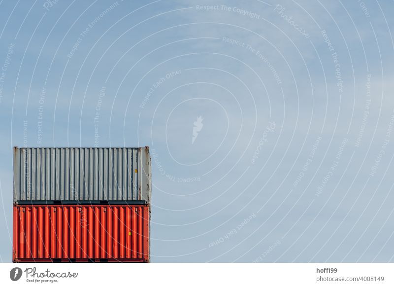 Container in red and grey on top of each other Red Gray Container terminal Container cargo red container Minimalistic Container ship Harbour logistics Crane