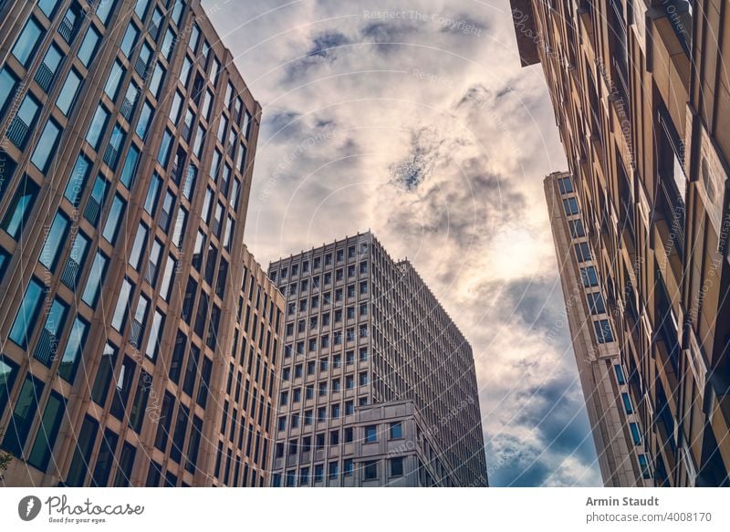 Berlin skyscrapers in the evening with cloudscape architecture background building business business district city cityscape downtown estate exterior facade