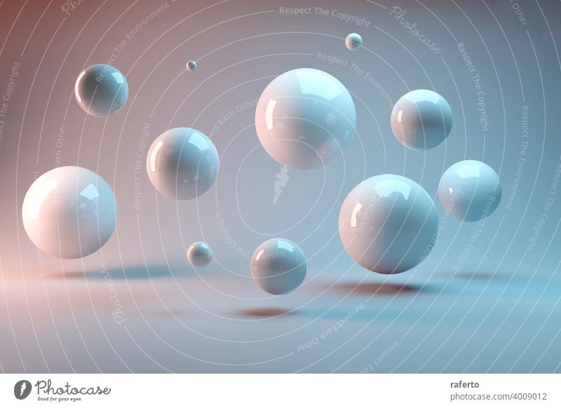 Suspended balls on a white background. 3D image rendering. sphere element class future group link social society three-dimensional cyberspace flying graphic
