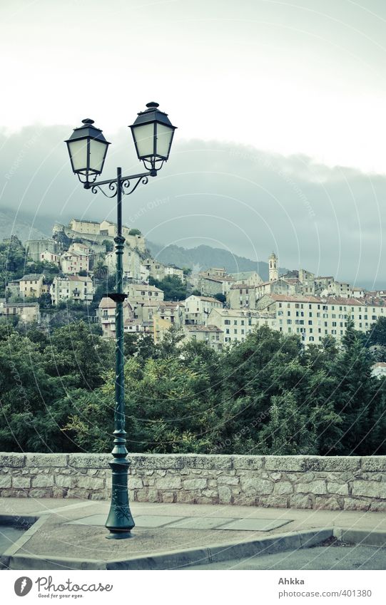 Streetlight of a mountain village in Corsica Elegant Style Design Environment Landscape Sky Mountain Village Downtown Outskirts Old town Deserted