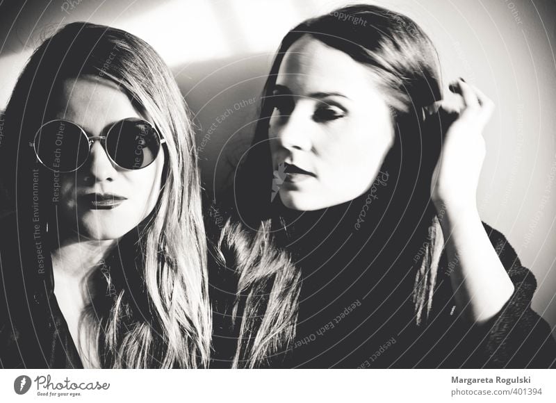 girls Black & white photo Contrast two women Young woman Sunglasses Long-haired