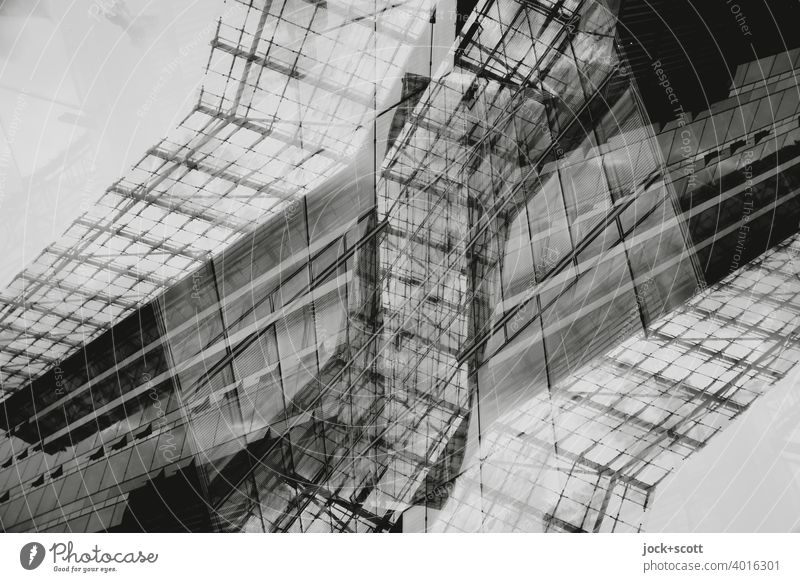 Abstract architecture Line Aspire Glas facade Modern architecture Building Structures and shapes Double exposure Reaction Design Silhouette Surrealism Complex