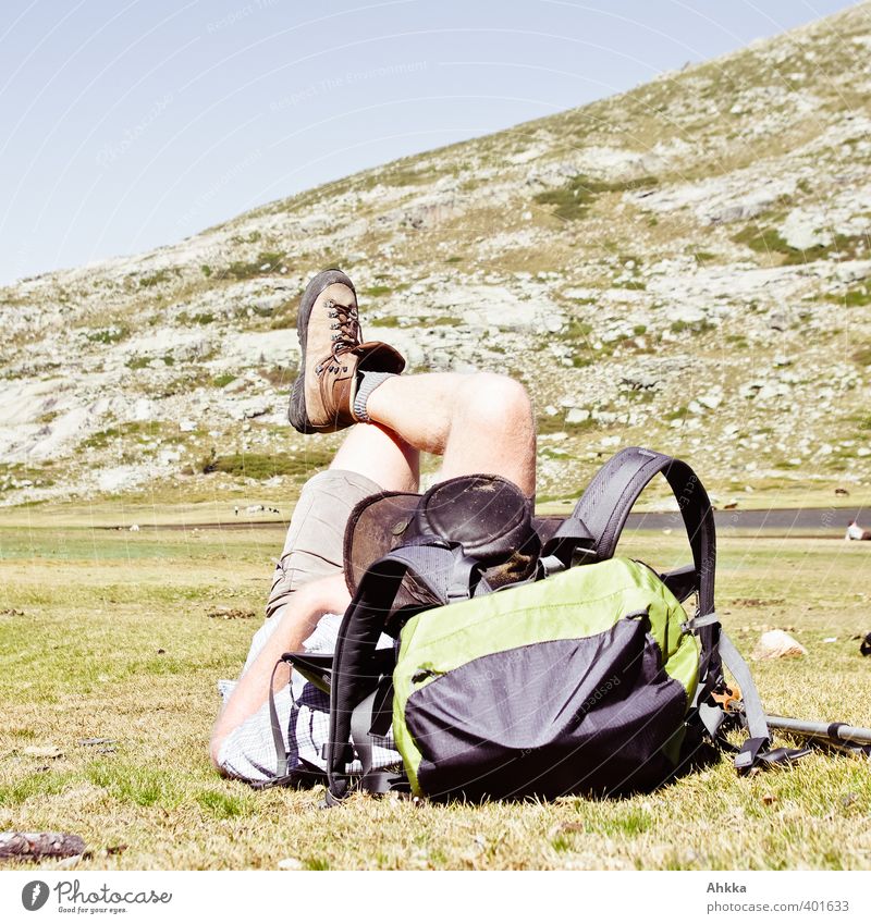Break, man rests on backpack in Corsica's mountains Vacation & Travel Tourism Trip Adventure Far-off places Freedom Summer Summer vacation Mountain Hiking