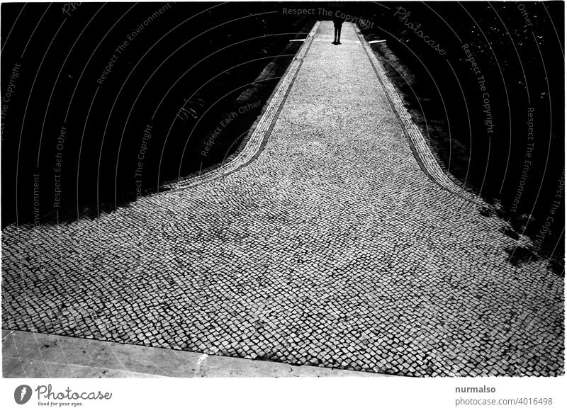 Graphic path Analog by oneself Individual off somber dream Loneliness Perspective Paving stone Old Reduced Lisbon To go for a walk Back-light Mysterious
