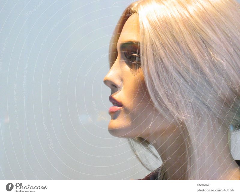 mannequin Woman Shop window Feminine Window Blonde Attract False Unnatural Beautiful Doll Face huge Placed