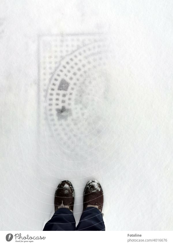 Fotoline braked when she saw the snow-covered manhole cover at her feet. The pattern still stood out. She thought that was great. Snow Winter Cold chill Frost