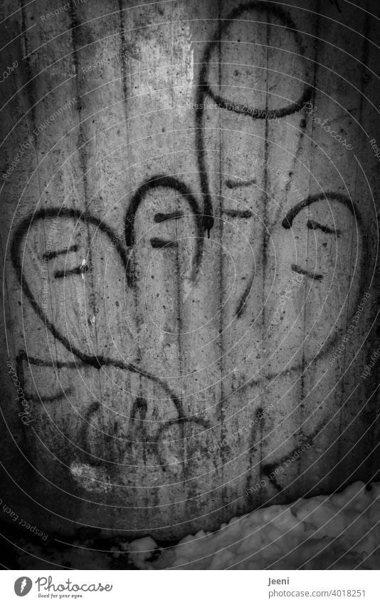 Lovable gesture of the middle finger as graffiti in black and white on a wall | "FUCK" as writing below Graffiti Middle finger Give the finger fuck fuck you