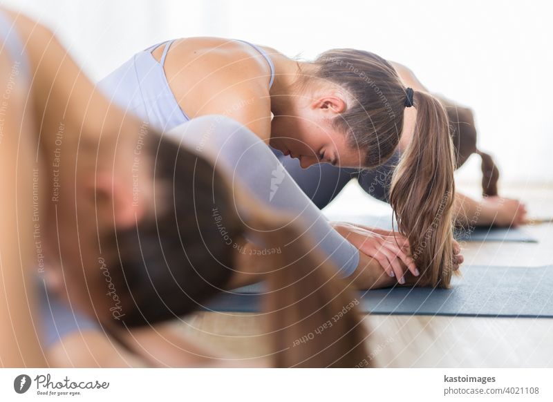 Group of attractive women doing exercise in gym Stock Photo by