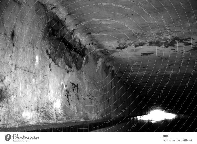 Pedestrian tunnel under the railway through Tunnel Wall (barrier) Wall (building) Concrete Old Broken Decline Shabby Derelict Weathered Tumbledown