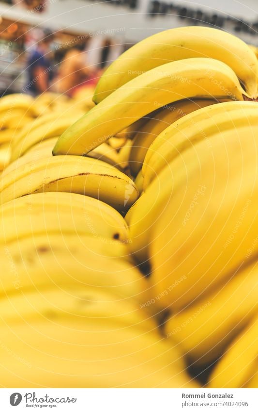 Banana in Grocery Store. Concept of healthy food, bio, vegetarian, diet. Selective focus. lifestyle eat veggies appetizing whole bananasfruit tropical summer