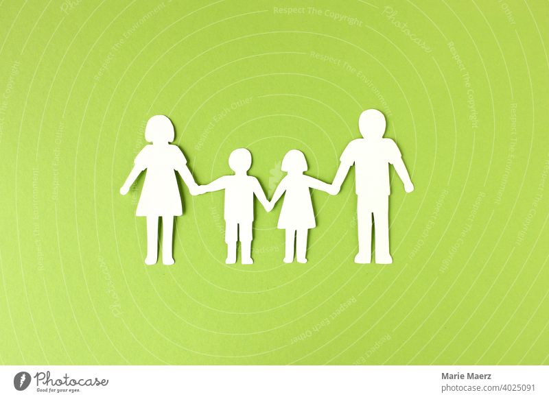 Family | Mother, father and children silhouette made of paper Domestic happiness Father 2 children paper chain Parents Infancy Paper Illustration paper cut