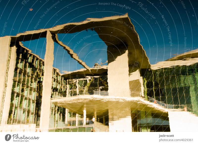 Spreebogen reflects Marie-Elisabeth-Lüders-Haus Marie-Elisabeth-Lüders-House Modern architecture Facade Surface of water Reflection Capital city Berlin Germany