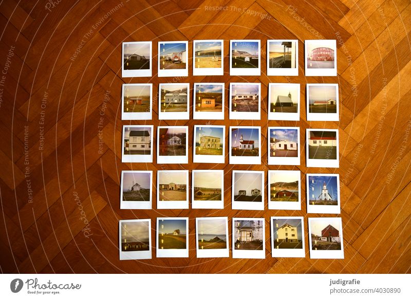 30 Polaroids with Icelandic houses on parquet floor Series of photos Photos Selection House (Residential Structure) Architecture dwell Parquet floor Church