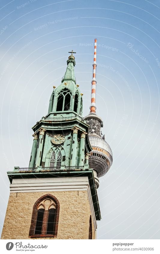 St. Mary's Church Alexanderplatz in the background Alex TV Tower Berlin Berlin TV Tower Downtown Berlin Television tower Capital city Architecture Sightseeing