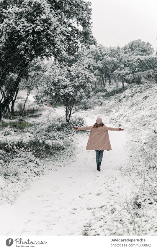 Woman in Winter Clothes on a Walk in the Park. There is a Lot of Snow  Around Stock Photo - Image of walk, forest: 207578936