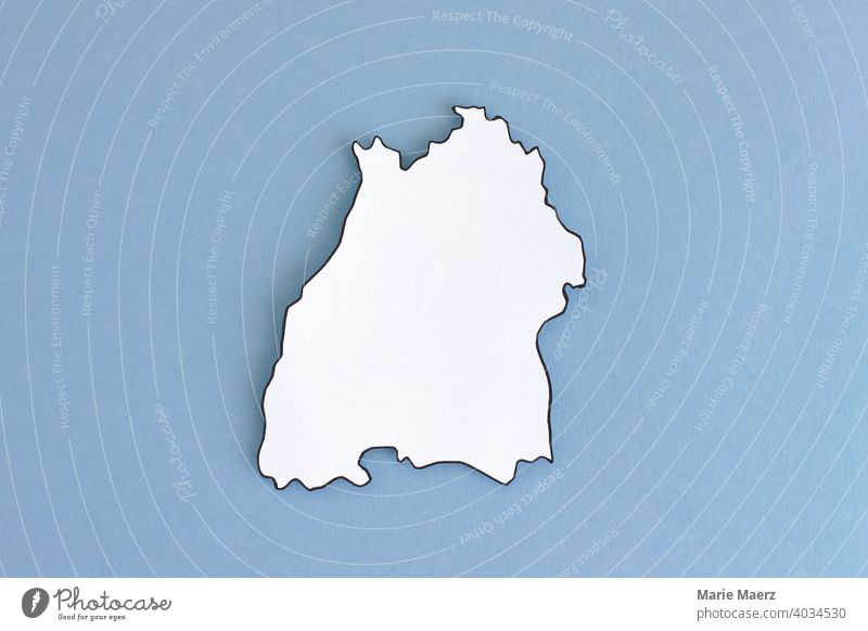 Federal state Baden-Wuerttemberg as paper silhouette Neutral outline Design Minimalistic Background picture Structures and shapes Neutral Background Paper