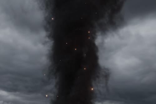 thick grey clouds of smoke surrounded by glowing sparks Abstract Air background Black blazing blurriness Burn Close-up Clouds Clouds of smoke peril Dark Dynamic