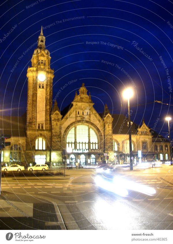 Krefeld railway station Light Long exposure Central station Night Speed Exposure Train station Car Street Mixture Bright