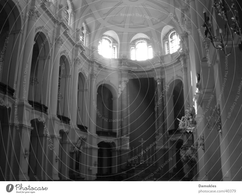 devotion Hofkirche Dresden Sunbeam Prayer Calm Window Altar Packaged Catholicism Architecture Black & white photo Religion and faith Baroque