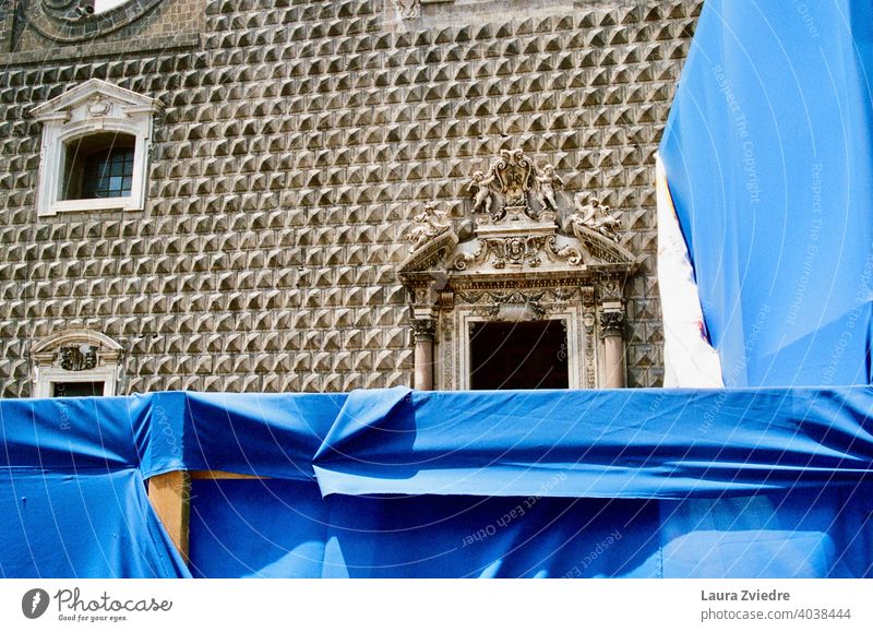 Behind the blue Blue History historical Historic Buildings Construction site Italy Naples Window Door Architecture travel urban architecture europe old building