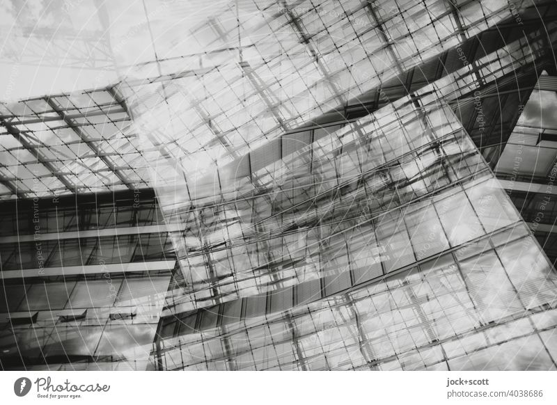 Abstract Architecture II Modern architecture Structures and shapes Glas facade Line Double exposure Reaction Design Silhouette Surrealism Style Complex Building