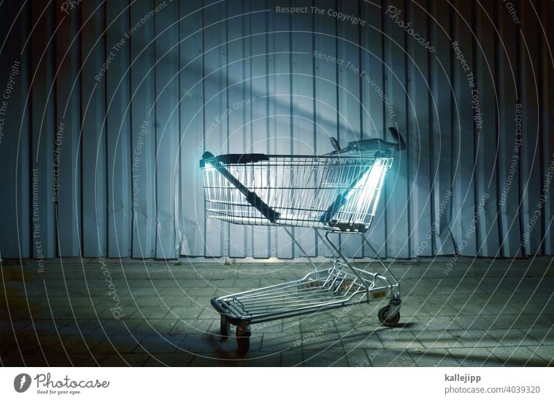 late night late hour Supermarket LATE SHOPPING Shopping basket Consumption Shopping Trolley Metal Deserted Store premises Markets Retail sector Empty