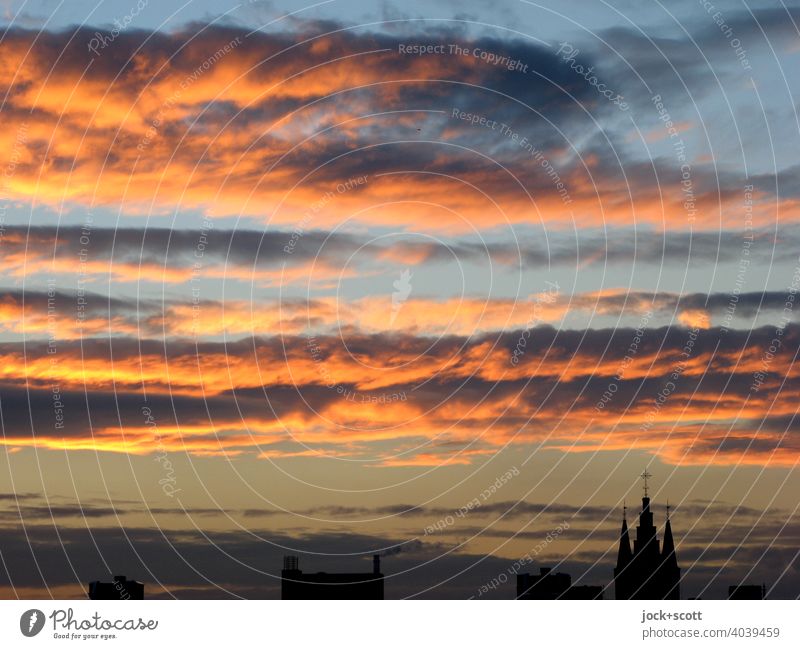 dramatic clouds and sunset atmosphere with a church on the bottom right Sunset Sunlight Panorama (View) Clouds in the sky Dramatic Visual spectacle Inspiration