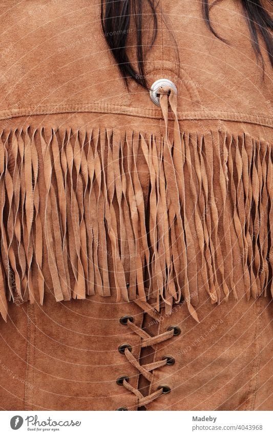 Suede jacket with fringes in Wild West style at the flea market at the Golden Oldies in Wettenberg Krofdorf-Gleiberg near Gießen in Hesse Cowboy Leather Jacket