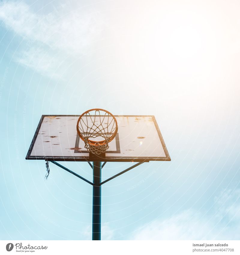 street basketball hoop, sport equipment sky blue silhouette circle net sports equipment play playing playful old park playground outdoors minimal bilbao spain