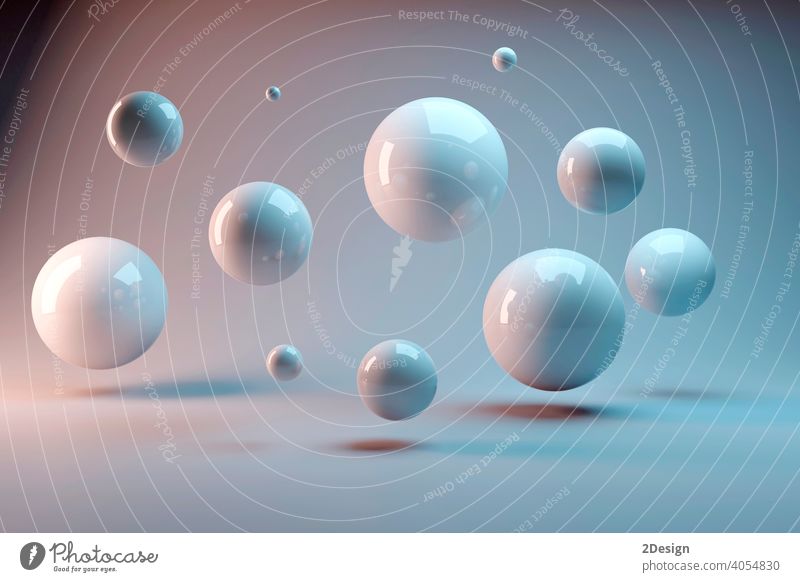 Suspended balls on a warm and cold background. 3D image rendering. sphere suspended element class future group link social society three-dimensional cyberspace