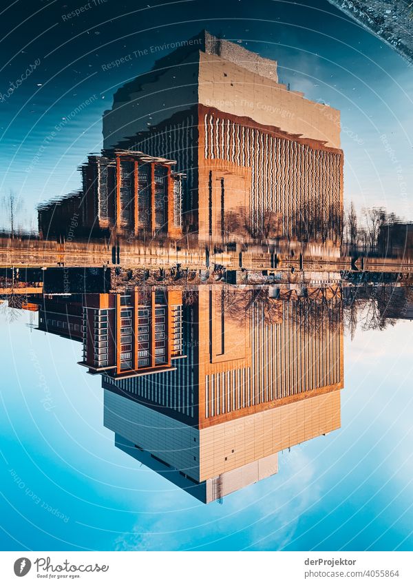 Reflection at the Spreeboard at the river Spree in Berlin Trip Tourism Copy Space middle touristic City life Contrast Copy Space bottom upside down Downtown