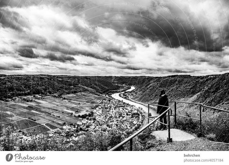 mosel drama wide Village Town Vineyard Autumnal Seasons Rain Son Infancy Child hikers Hunsrück Moselle valley Mosel (wine-growing area) River bank