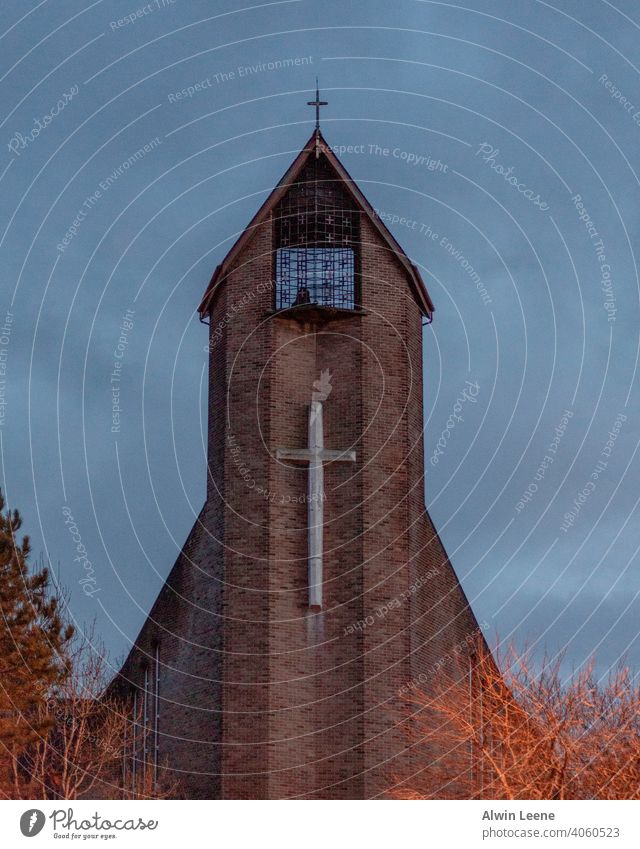 Church at dusk church evening night dark creepy scary eerie city religion building urban Glasgow Scotland uk cross Architecture