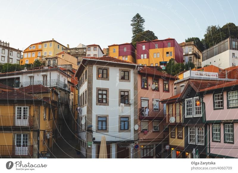 View on old colorful buildings in Porto, Portugal. portugal city europe porto sunset ancient architecture cityscape skyline travel town view landmark oporto
