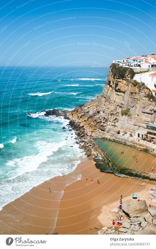 A beautiful coastal town in Portugal. Ocean view. architecture cliff portugal travel village atlantic beach lisbon ocean portuguese scenery scenic sea seaside
