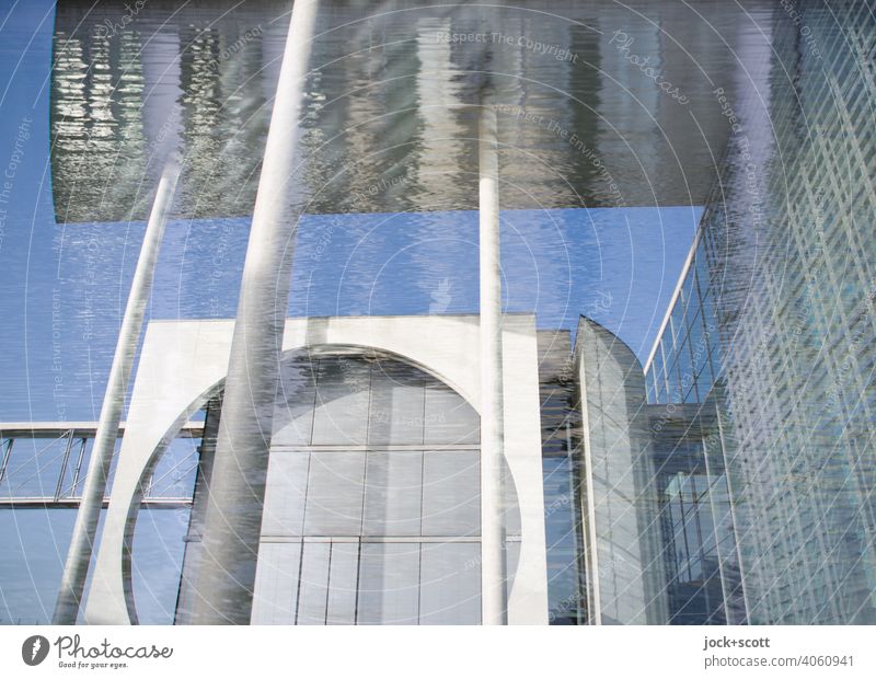 Reflections on the big modern house Concrete Style Marie-Elisabeth-Lüders-House Modern architecture parliament building Reichstag Column Double exposure Circle