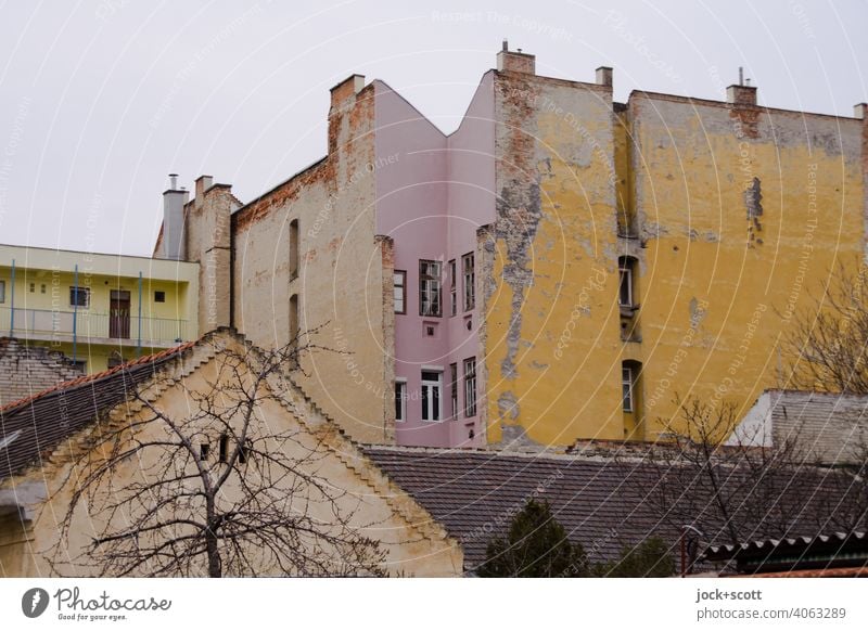 a suburb of Budapest on a dull day Facade Structures and shapes Light (Natural Phenomenon) Style Subdued colour Architecture dreariness Weathered
